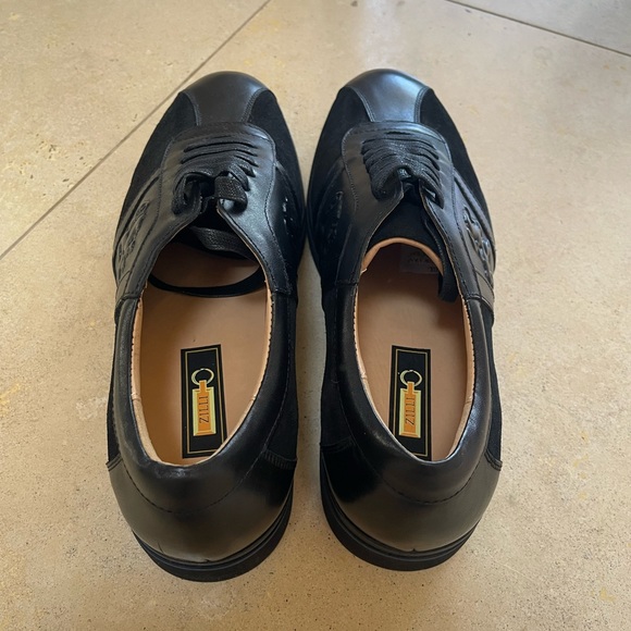 ZILLI Black Leather and Suede Mens Italian Sneakers - SIZE: US 9 (EU 43) - Picture 3 of 7